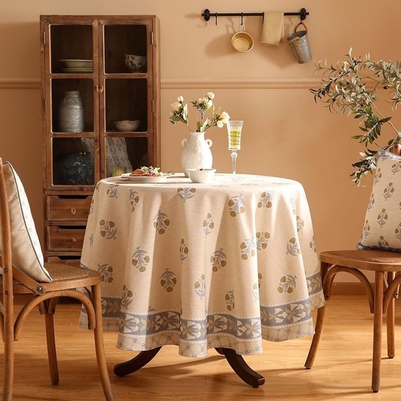 Patdrea Design Beige Tablecloth Round Tables,Rustic Floral Table Cover Cloth67" - Picture 1 of 9